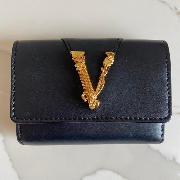 VERSACE black leather virtue mini wallet / coin purse | with original tags - Picture 2 of 9